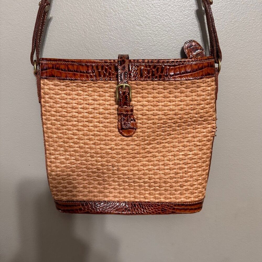 Brahmin Tisbury Vintage Woven Straw & Croc Leather